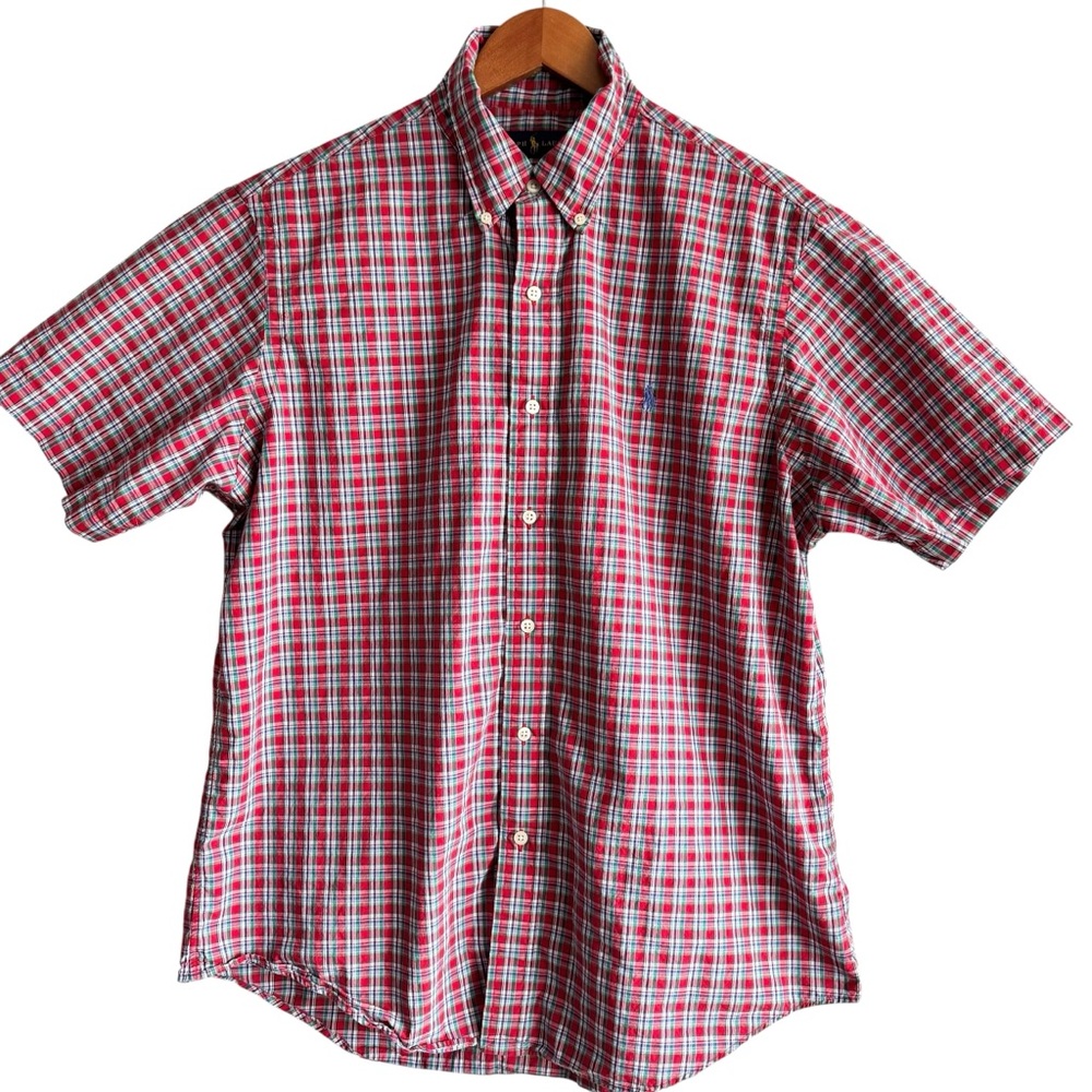 Polo Ralph Lauren Mens Plaid Shirt Short Sleeve Red‎ Tartan Large